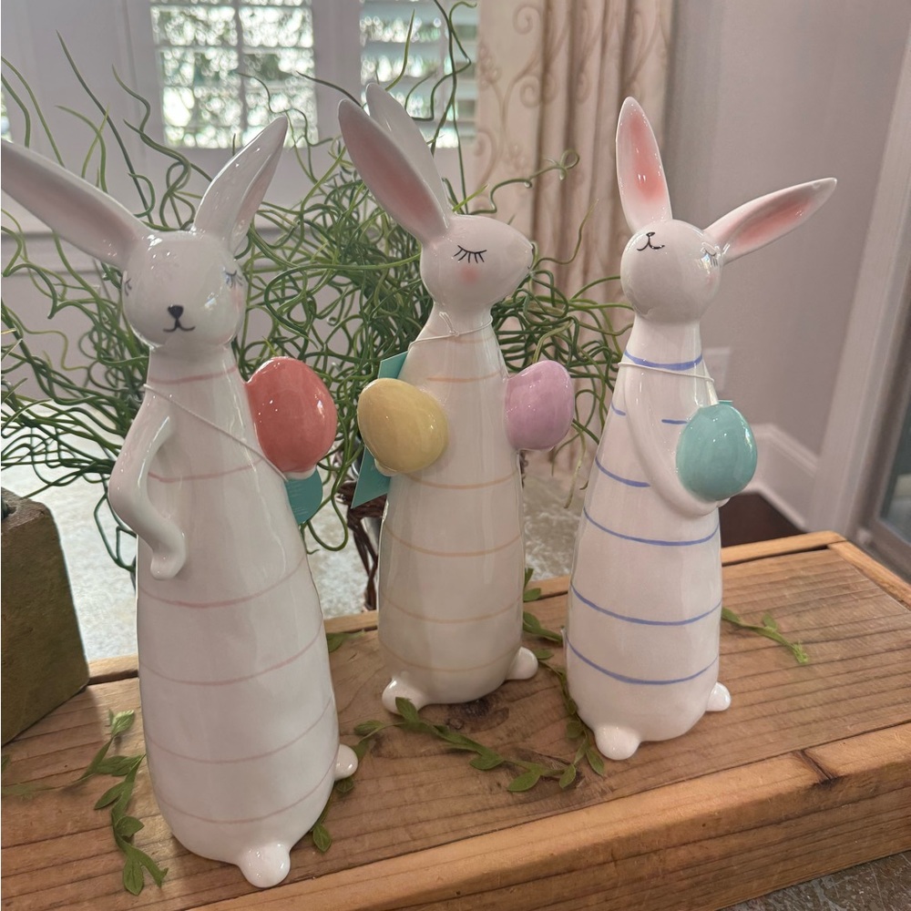 MARTHA STEWART 2025 STRIPED CERAMIC EASTER BUNNIES WITH ATTITUDES! - Picture 2 of 7